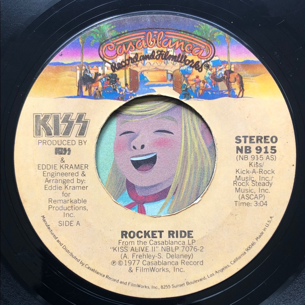 Kiss Vinyl 45 Record Rocket Ride/Tomorrow And Tonight ‘77